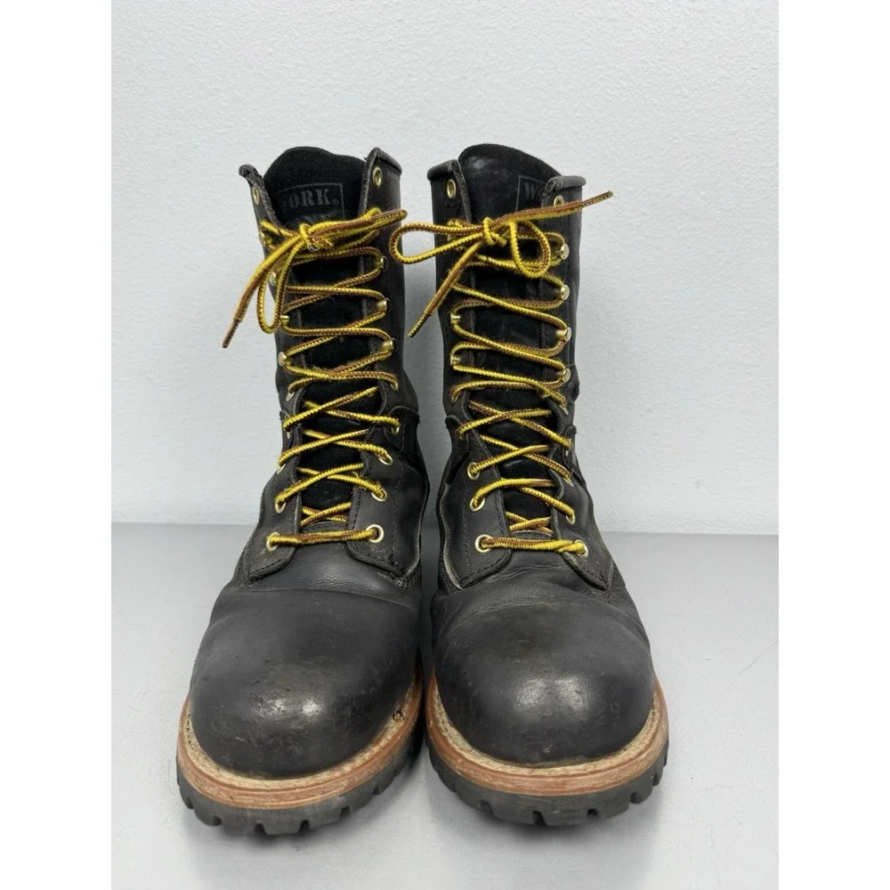 Work Zone Logger Boots Mens 8 Black Leather Waterproof Lace S950 Steel Toe 10